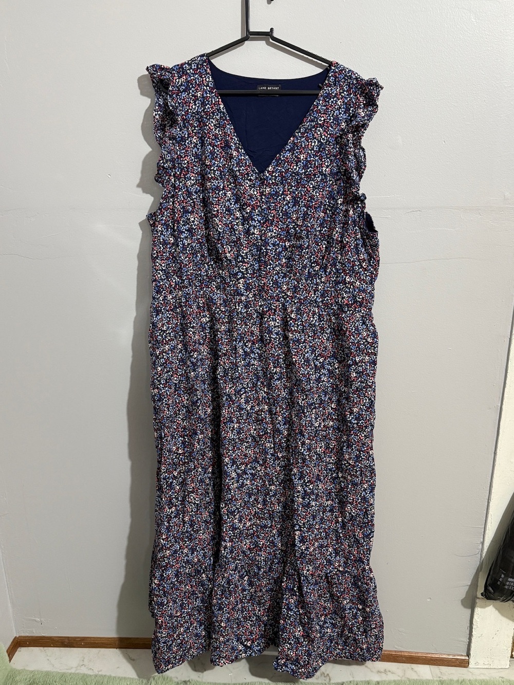 Lane Bryant Dress Womens 24 Maxi Flutter Sleeve Ditsy Floral Dark Colorful